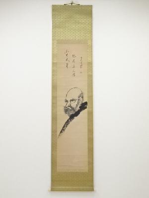 天龍寺関精拙筆　達磨画賛　肉筆紙本掛軸（保護箱）